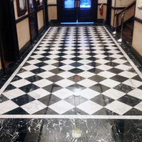 Specially designed and installed marble entry foyer in a 110 year old Masonic Lodge