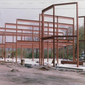 Professional office building structural steel framework in process