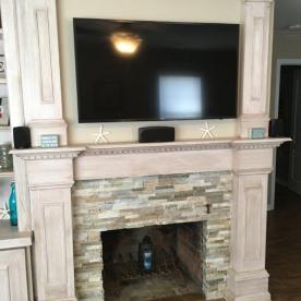 Old brick fireplace renovation with ledger stone COMPLETED
