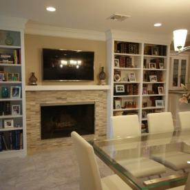 Remodeled brick fireplace with ledger stone